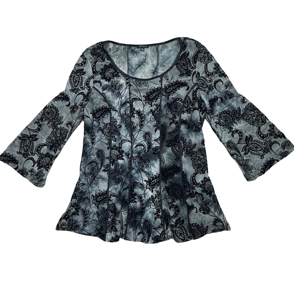 Paisley Velvet Flocked Bell Sleeve Top Largeโ Dark Boho Whimsigoth Y2K Goth